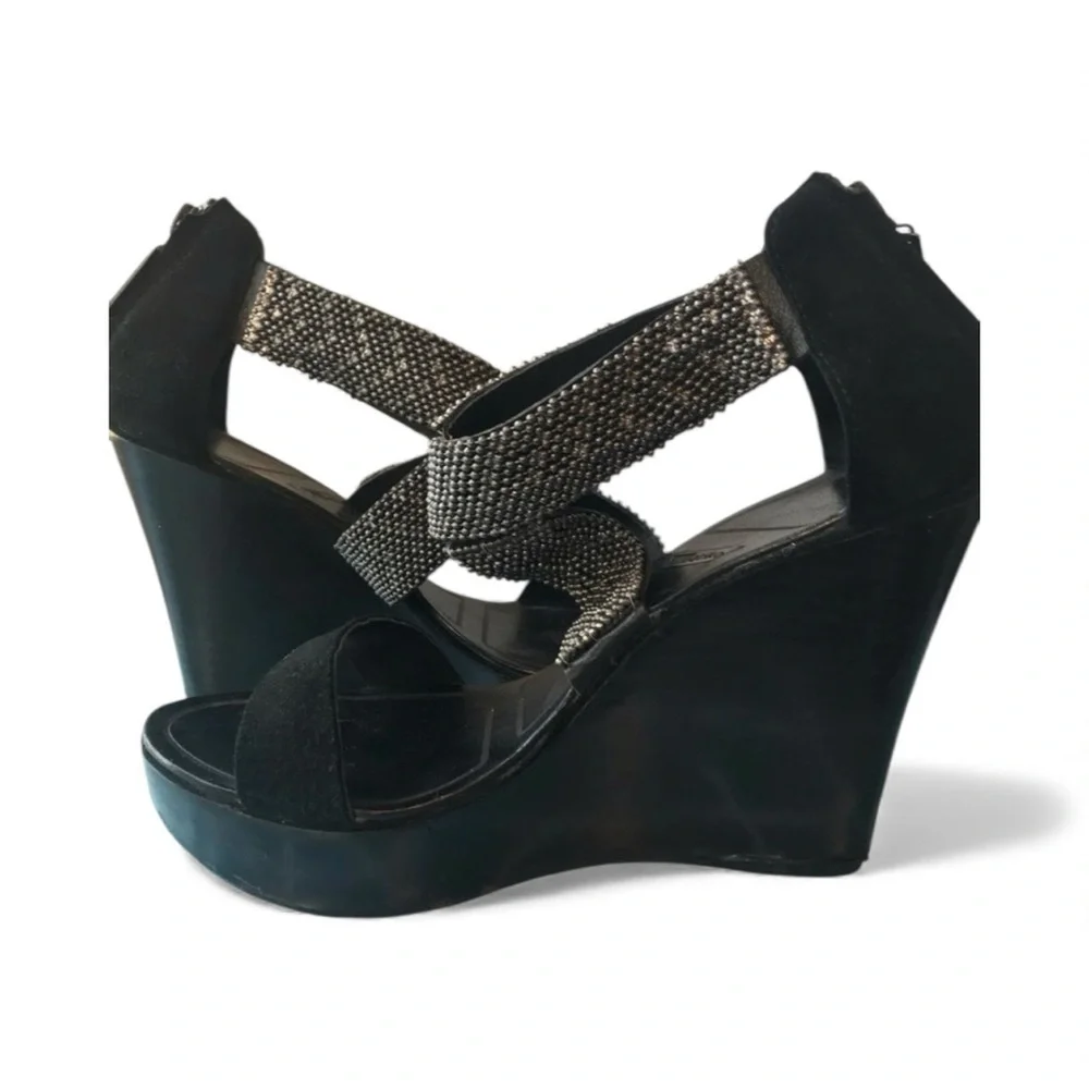 Matiko Black Suede Platform Wedge Sandal Platform Shoes Size 8